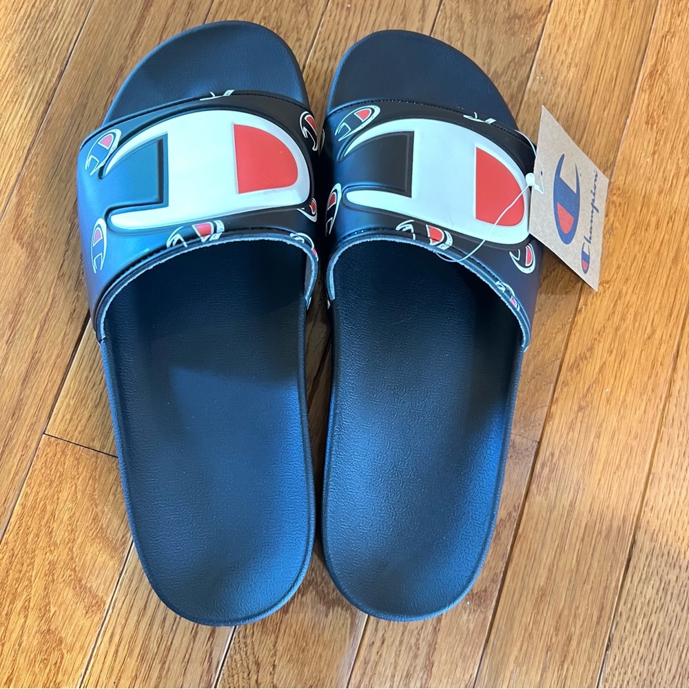 Champion Mens IPO-R Black White Red Slides Repeat C Logo All Over Slides:8,10, - Picture 4 of 13